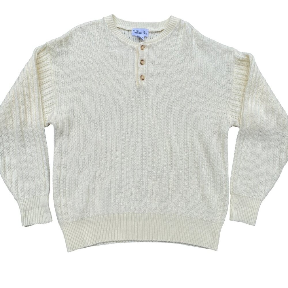 Vintage Willow Bay Chunky Rib Knit Henley Sweater Academia Preppy Grandpa-L